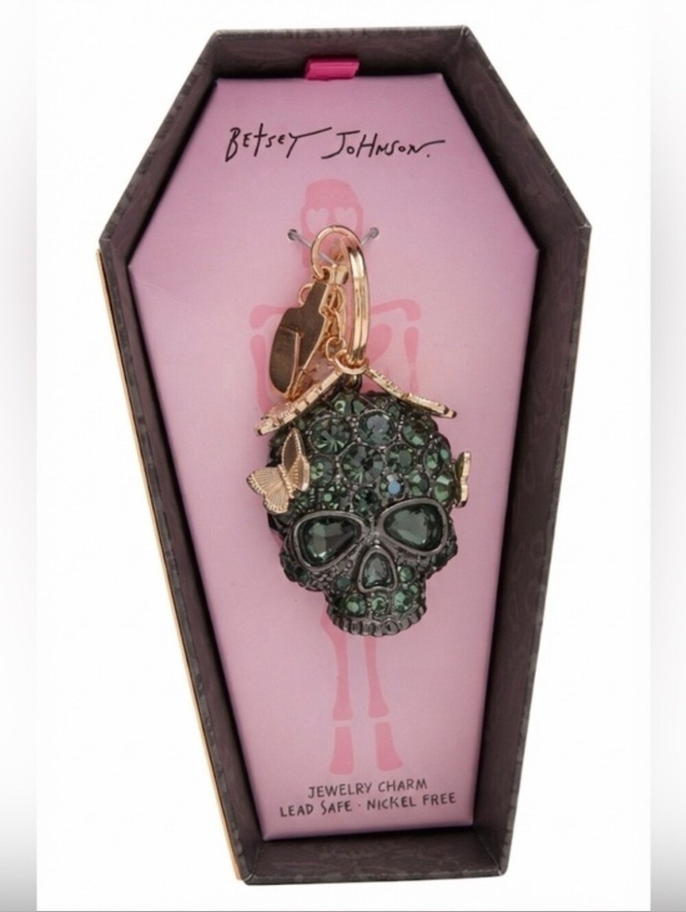 🦋▪️BETSEY JOHNSON▪️ Butterfly-Covered Black  Skull Bag Charm Keychain